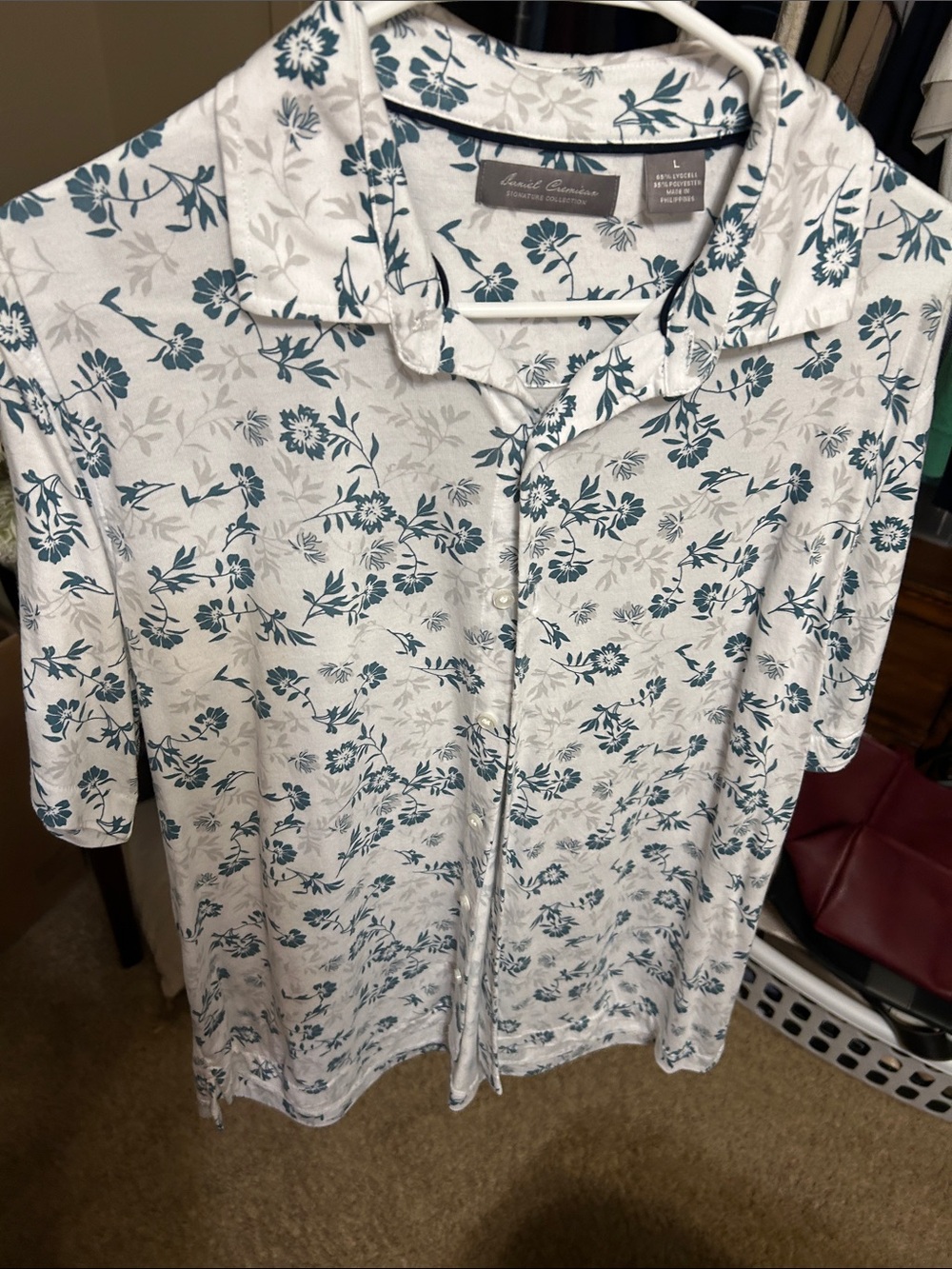 Daniel Cremieux White Button-Down Shirt with Teal Floral Print